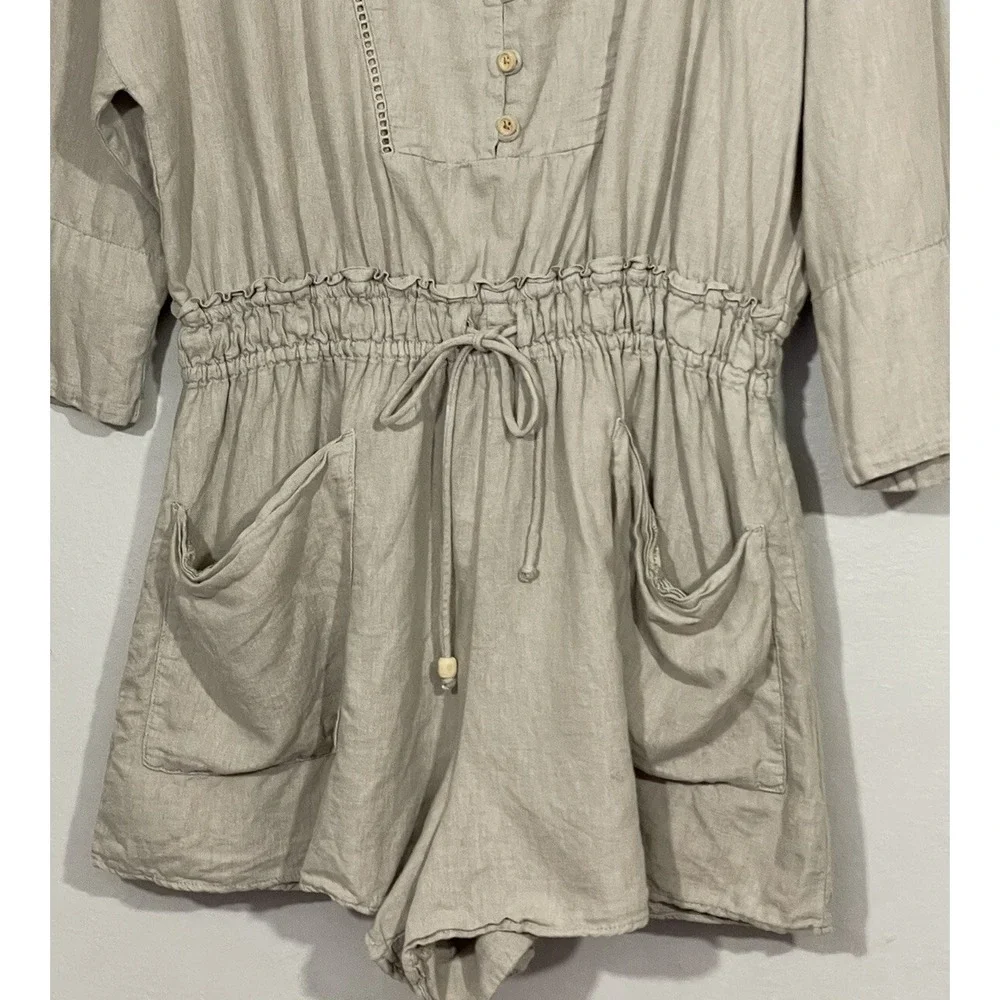 Zara Size Medium Beige Linen Romper Safari Beach Resort Playsuit Coastal‎